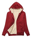 SwissWell Winterjacke Damen Felljacke Zipper Sweatshirt Outdoor Sport Kapuzenpullover Sweatjacke mit Kapuze für Ostern,Geschenk und Weihnachten(Rot,L)