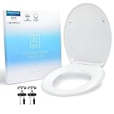 Benkstein® Premium Toilettendeckel antibakteriell oval weiß - Duroplast Klodeckel mit Quick-Release-Funktion und Softclose Absenkautomatik - Toilettensitz aus rostfreiem Edelstahl abnehmbar WC Sitz