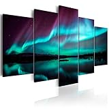 decomonkey Bilder Polarlicht 200x100 cm 5 Teilig Leinwandbilder Bild auf Leinwand Wandbild Kunstdruck Wanddeko Wand Wohnzimmer Wanddekoration Deko Landschaft Nordlicht schwarz blau türkis