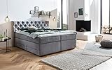 Belanoti Lara Boxspringbett 180x200 mit 4 Schubladen Stauraum Bett 180x200 mit Bettkasten in der Farbe Hellgrau H2 und H3 Chesterfield Kopfteil 7-Zonen Taschenfederkern Matratze inkl. Visco Topper