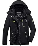 KEFITEVD Winterjacke Herren Warm Softshell Jacke Wasserdicht Snowboardjacke Gefüttert Kapuzenjacke Thermo Outdoorjacke für Snowboard Ski Männer Schwarz L