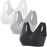 ZUMIY Nahtloser Still BH ohne Bügel, Maternity Nursing Bras Schwangerschafts-BH und Stillzeit Unterwäsche Stillen und Schlaf Ohne Bügel für Damen (M,Black+Grey+White/3pack)