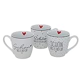 Boltze 3er Set Jumbobecher 480ml XL Kaffeetassen SCHÖN DAS ES Dich GIBT Tassen Freunde Liebe Kumpel Freundin Kaffeepott Porzellan