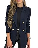 Hdieso Damen Casual Büro Blazer Open Front Business Revers Knopf Arbeitsjacken, navy, M