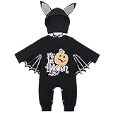 LNL Baby Halloween Kostüm Fledermaus mit Big Ear Hut Meine ersten Halloween Outfits Unisex Baby Strampler 2 Stück 18-24 Monate Schwarz