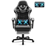 Soontrans Gaming Stuhl Massage Gaming Sessel mit Fußstütze, Ergonomischer Gamer Stuhl mit Kopfstütze Massage-Lendenkissen, Gepolstert Gaming Stuhl für Gamer YouTube Livestreaming Xbox (Grau)