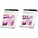 Leitz Heißlaminierfolien A4 im 100er Pack, Folienstärke 125 mic mit abgerundeten Ecken, transparent, 33808 & Heißlaminierfolien, A5, 100er Pack, Glänzend, Transparent, Folienstärke 125 mic, 33807