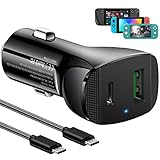 Auarte Zigarettenanzünder Auto Ladegerät für Steam Deck, 63W PD&QC 3.0 KFZ Ladegerät mit 1M USB C auf USB C Kabel Kompatibel mit Nintendo Switch/Lite, für iPhone, Type C Smartphones, Laptops, Tablets