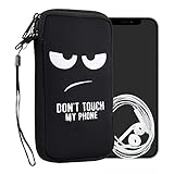 kwmobile Handytasche für Smartphones L - 6,5' - Neopren Handy Tasche Hülle Cover Case Schutzhülle - Don't Touch My Phone Weiß Schwarz - 16,5 x 8,9 cm Innenmaße