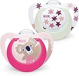 NUK Star Night & Day Baby Schnuller | 18-36 Monate | Glow in the Dark Schnuller | BPA-freies Silikon | Pink Koala | 2 Stück