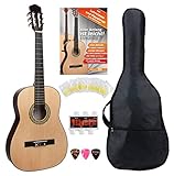 Classic Cantabile AS-851 7/8 Konzertgitarre Starter Set (Komplettes Anfänger Set mit Klassik Gitarre, Gigbag Tasche, Nylonsaiten, Lehrbuch/Schule, 3x Plektren und Stimmpfeife)