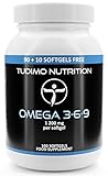 Omega 3 6 9 Kapseln Hochdosiert - 1200 mg - 100 Stück (3+ Monatsvorrat) Omega 369 Softgel Öl Tabletten, mit 1200mg an Omega 3-6-9 Komplex Fischöl, Borretschöl und Leinsamenöl (Flaxseed Oil)