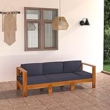 ZEYUAN 3-Sitzer-Gartensofa mit Dunkelgrauen Auflagen, Outdoor Sofa, Gartenbank, Gartenlounge Outdoor, Balkon Sofa, Liegesofa, Outdoorsofa, Massivholz Akazie