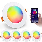 Unisun LED Einbaustrahler Dimmbar, 7W 4er Set Bluetooth RGB LED Spot, IP44 Spots Deckenleuchte 230V Warmweiß 2700K Mini Slim Decken Spot Einbauleuchte für Badezimmer Wohnzimmer Küche Geeignet