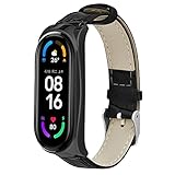 Miya System Ltd Sport Lederband für Mi Band 6, Echtleder Fitness Strap Armband Ersatz für Damen Herren Kompatibel mit Mi Band 6/Mi Band 5 (M1)