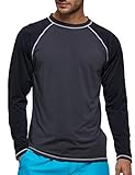 Langarmshirt Herren UPF 50+ Männer UV-Schutz Longsleeve Rash Guard Shirt Schnelltrocknendes Stretch Langarm T-Shirt Herren Schwimmshirt Surf Laufen Angeln Wandern Schwarz L