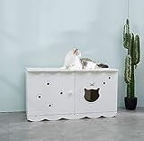 CatS Design Katzentoilette Schrank Weiß / Premium Katzenklo Schrank / Katzen Klo inkl. Schaufel, Liegekissen & Anti Rutsch Vorleger