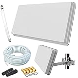 netshop 25 Set: SELFSAT H30D1+ Flachantenne Single + 10m Kabel + Fensterhalterung + 1 Fensterdurchführung + 4 F-Stecker + 2 Wetterschutztüllen (Full HD 4K UHD Sat Anlage für 1 Teilnehmer)