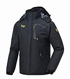 donhobo Herren Fleecejacke Winter Wasserdicht Warme Skijacken Outdoor Winddicht Camping Wanderjacke Hooded Regen Mantel Schwarz M