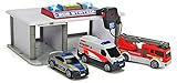 Dickie Toys SOS Station, Rettungsstation, Parkhaus für Polizei, Feuerwehr & Rettungsdienst, Notruf Zentrale mit Mikrofon, inkl. Spielzeugautos, Licht & Sound, inkl. Batterien, für Kinder ab 3 Jahren