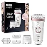 Braun Silk-épil 9 Epilierer Damen für Haarentfernung, Rasier- und Trimmeraufsatz, Micro-Grip-Pinzetten-Technologie, Hochfrequenz-Massageaufsatz, kabellose Wet&Dry-Epilation, 9-725, weiß/roségold