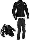 DAMEN MOTORRADKOMBI JACKE + HOSE + HANDSCHUHEN - BIKE MOTORRAD ROCKER TOURING in verschiedenen farben (XL, Schwarz)