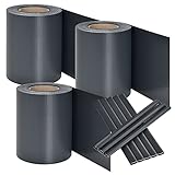 Juskys PVC Sichtschutzstreifen Doppelstabmatten Zaun 3er Set - 3 Rollen á 35m x 19cm - 90 Befestigungsclips - Zaunfolie Sichtschutz Windschutz - anthrazit