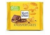 Neues Design: RITTER SPORT Knusperflakes 100 g, cremige Vollmilchschokolade mit knusprigen Cornflakes, intensive Tafelschokolade mit schokoladigem Knuspererlebnis