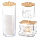 GOHHME Wattepads Aufbewahrung Wattestäbchen Aufbewahrung 2er Make up Organizer Set mit Deckel TRANSPARENT