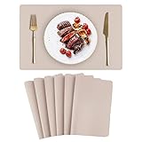 Toprance Platzsets Lederoptik 6er Set Beige Abwischbar, Hitzbeständig Tischset PU Leder Platzdecken Wasserdicht 42x30cm für Hause Küche Restaurant und Hotel