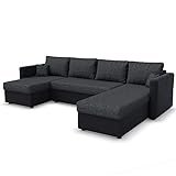 VitaliSpa XXL Schlafsofa in Grau Schwarz - Stellmaß: 290 x 185 cm - Liegefläche: 270 x 140 cm -Sofa Couch Eckcouch Polsterecke Ecksofa Taschenfederkern Schlafcouch