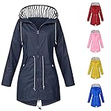 Generic Damen Regenjacke Wasserdicht Atmungsaktiv Leicht Lang Regenmantel mit Kapuze Frauen Leichte Wasserdicht Regenparka Outdoorjacke Übergangsjacken