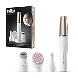 Braun FaceSpa Pro Beauty Set mit Gesichtsepilierer Damen, Gesichtsreinigungsbürste, Aufsatz, Halter und Tasche, Haarentfernung, Reinigung und Hautstraffung, Geschenk Frau, SE912, weiß/bronze