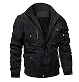 MAGCOMSEN Herren Winterparka Herrenjacke Warm Fleece Jacke Atmungsaktiv für Herren Gefüttert Mantel Outdoor Bomberjacke mit Abnehmbarer Kapuze Schwarz M