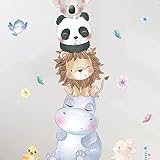 Wandtattoo wilde Tiere - Wandbild Wildtiere - Baby Nilpferd Löwe Panda Koala Wandsticker Wanddeko für Kinderzimmer Babyzimmer Mädchen Jungen