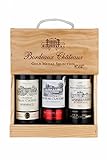 Wein Geschenk Selection Bordeaux - Wein Set Rotwein mit Goldmedaille in Holzkiste - Ideal als Geschenk - Herkunft : Bordeaux, Frankreich (3 x 0.75 l)