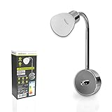 Dimmbare LED Steckdosenlampe, Leselicht, Leselampe nickel gebürstet, 3W, warmweiss, flexibler Hals - Wandleuchte, Nachtlicht, Steckdosenlicht, Arbeitsleuchte v INNOVATE