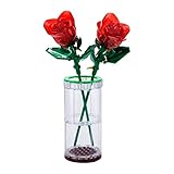 FANUY Transparente rote Rose Folwer mit Vase Bauklötze MOC Set, Kreativer Blumenstrauß BAU- und Ausstellungsset, Hausdekoration Blumenbausatz Kompatibel mit Lego 40461 40460