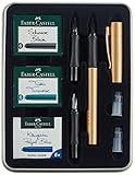 Faber-Castell 201523 - Grip Edition Set, Füller mit Tintenfass 30 ml königsblau und Konverter, im Metalletui, gold, 1 Set