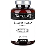 Maca Schwarz aus Peru entspricht 24.000 mg für jede Dosis von 1200 mg mit L-Arginin, Zink, Vitaminen | 120 Pflanzliche Kapseln mit hochkonzentriertem Maca-Extrakt 20:1 | Nutralie