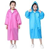 2 Stück Kinder Regenmantel mit Kapuze, Unisex Kinder Wasserdicht Wiederverwendbar Eva Regenponcho Kleinkind Regenjacke Verdickt Regencape für Reisen im Freien Klettern Radfahren Wandern (Rosa+Blau)