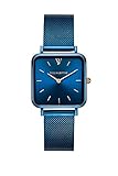 PAUL VALENTINE Damenuhr - Glossyedge Blue Mesh - Eckige Frauen Uhr mit Mesh Armband, kratzfestes Glas und Quarzwerk - Armbanduhr für Damen in blau