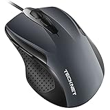 TECKNET Maus mit Kabel, Optical Business Mouse Verdrahtete Ergonomische Maus mit 6 Tasten, 2 Verstellbare DPI Level, USB-Kabel 150 cm