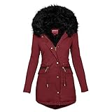 Masrin Dicker Parka Damen Einfarbige Plüsch Winterjacke mit Kapuze Warm Gefütterter Wintermantel Kordelzug Tunika Baumwollmantel Baumwolljacke Bomberjacke Wanderjacke Skijacke Winterparka S-5XL