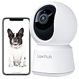 Hundekamera Laxihub Überwachungskamera Innen Kamera Hundekamera mit App WLAN 2,4 GHz Haustierkamera 1080P HD Nachtsicht 2-Wege-Audio Pet Security Camera Bewegungs- & Geräuscherkennung Alexa (1PC)