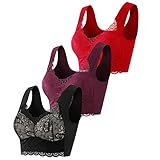 MeirY 3 Stück Spitze BH Plus Größe BH für Frauen Unterwäsche Bralette Ernte Top Bandeau Top