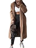 ORANDESIGNE Knöpfen Umlegekragen Langarm Oversize Dicke Lange Warmer Winterjacke Teddy Mantel Damen Revers Lange Coat (M, Braun)