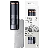 Winsor & Newton 0490025 6 Zeichenkohlestifte in 3 Härten, hard charcoal, medium charcoal und Soft charcoal