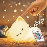 Nachtlicht Kinder Nachtlicht Katze Spielzeug Kinder, 16 Farben+Fernsteuerung+USB Wiederaufladbar Stilllicht Dimmbar Nachtlicht Baby Nachttischlampe Kinder Nachtlicht Baby Nachtlicht Mädchen,Katze Deko