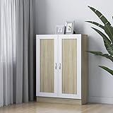 RONGQI Bücherschrank, Standregal, Bücherregal, Aktenregal, Ordnerregal, Büroregal, Regal Für Ordner, Bookshelf, Weiß und Sonoma-Eiche 82,5x30,5x115 cm Spanplatte